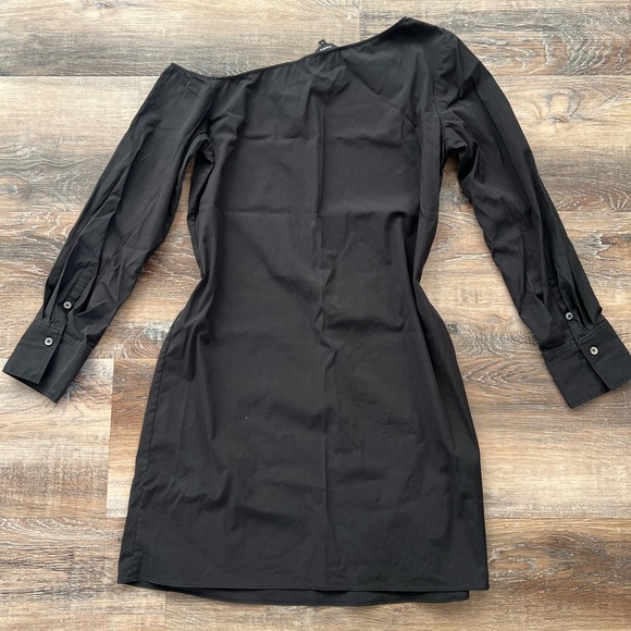 Theory Cotton Black Asymmetrical shoulder dress - Picture 4 of 4